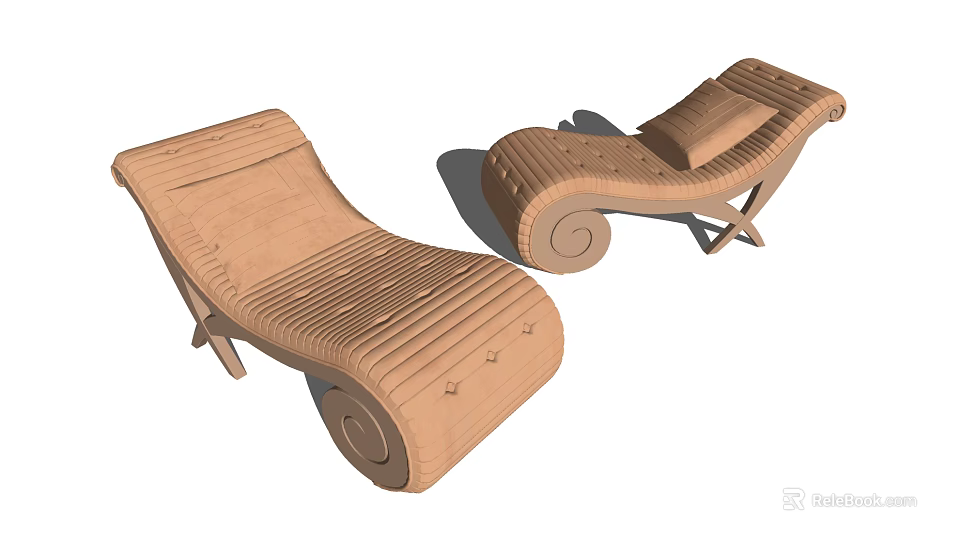 Wooden Lounge Chairs With Striped Design And Curved Armrests For Relaxation 3d model 