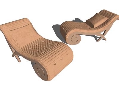 Wooden Lounge Chairs With Striped Design And Curved Armrests For Relaxation 3d model
