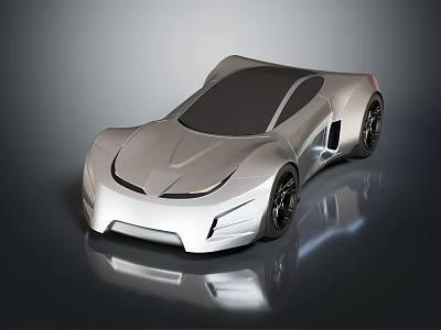 Silver Sports Car With Futuristic Sleek Body Aerodynamic Shape And Black Alloy Wheels 3d model
