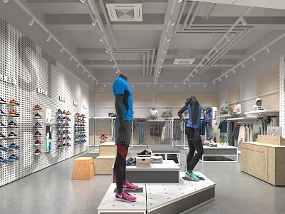 Sportswear Specialty Store Interior With Mannequins Athletic Clothing And Shoe Displays 3d model