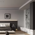 Modern Bedroom Interior Design With Gray Walls White Bed And Marble Accent Wall