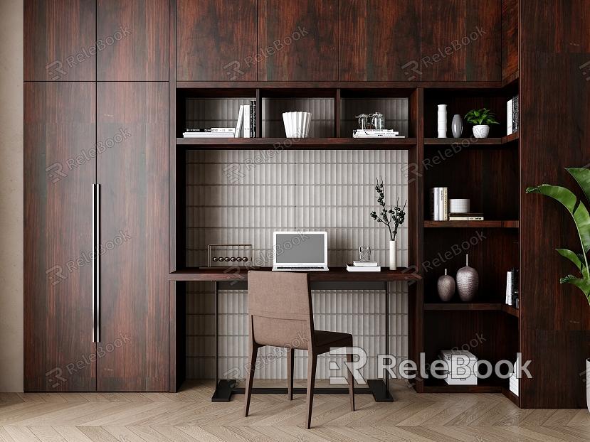 Vintage one-piece bookcase table and chair combination model