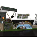 Spring Themed Booth With Teepee Tent String Lights And Decorative Signs 3d model