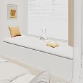 Cozy Window Seat with Soft Cushion Yellow Pillow Rabbit Plush Flower Toy and White Blinds
