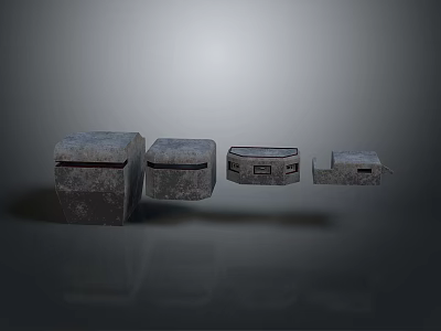 Modern Floating Concrete Cubes Scene With Geometric Design And Reflective Surface 3d model