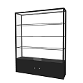 Modern Display Cabinet Shelf with Black Frame Glass Shelves and Bottom Cabinet
