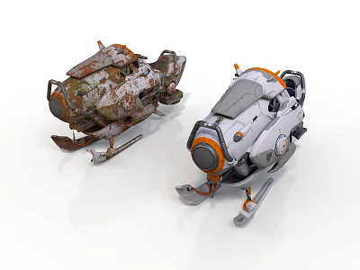 Rusty Weathered And Sleek Modern Snowmobile Models With Ski Like Base Design 3d model