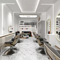 Modern Hair Salon Interior With Styling Chairs Round Mirrors And Decorative Shelves