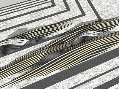 Geometric Pattern Feature Wall With Black Gold Stripes And Textured Design 3d model