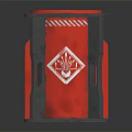 Red Barrel Shaped Weapon With Black Frame And White Symbol Design