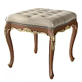 European Style Tufted Upholstered Stools With Wooden Legs And Gold Carvings