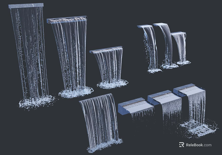 Garden Decorative Ornaments With Various Waterfall Styles And Flowing Water Features 3d model 
