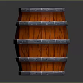 Red Wooden Barrel 3D Model with Gray Metal Hoops and Wooden Staves