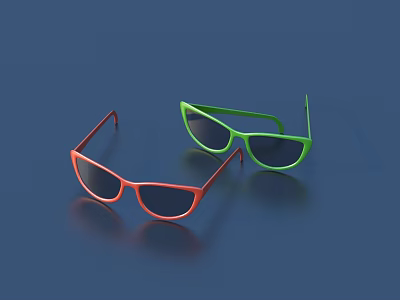 Stylish Red And Green Sunglasses With Trendy Frames On Blue Background 3d model