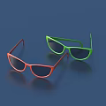 Stylish Red And Green Sunglasses With Trendy Frames On Blue Background 3d model