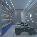 Modern Bright Beauty Haircare Salon Interior With Product Shelves Mirrors Sofa And Styling Area