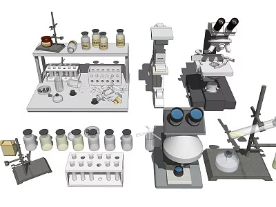 Advanced Industrial Laboratory Equipment With Microscopes Test Tubes And Lab Benches 3d model
