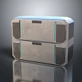 Modern Double Layered Metal Box With Textured Surface And Blue Accents