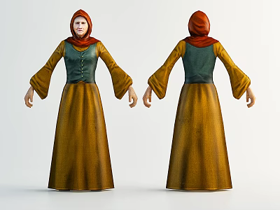 Game and Film Character Wearing Red Headscarf Green Vest Yellow Dress with Bell Sleeves 3d model