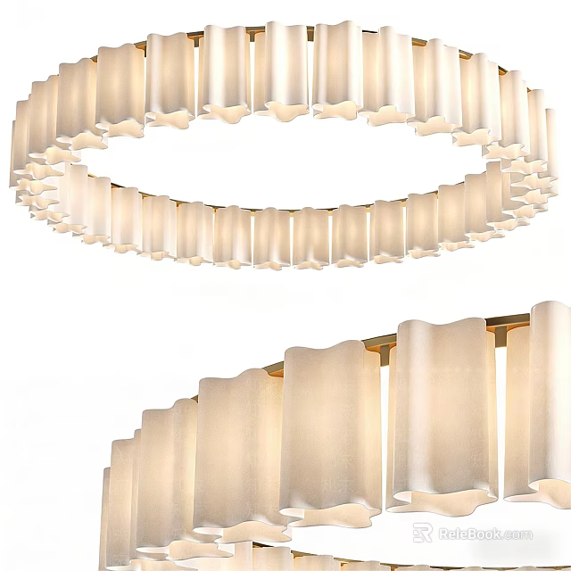 Modern Circular Ceiling Light With Fabric Shades And Gold Frame Design 3d model