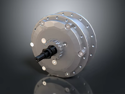 Industrial Silver Hub Motor Mechanical Component With Metal Bolts And Central Shaft 3d model