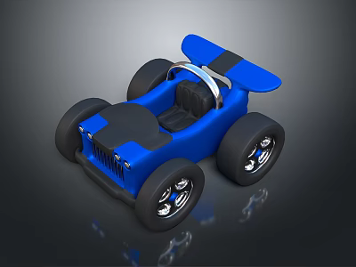 Blue Electric Toy Car for Kids with Black Seats and Rear Spoiler 3d model