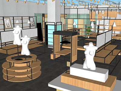 Modern Clothing Store Interior With Mannequins Shelves And Display Stands Open Layout And Bright Lighting 3d model