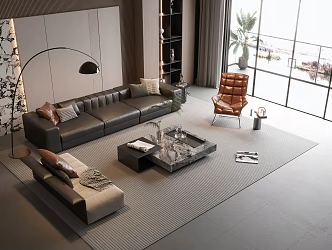 Sofa Coffee Table Combination Sofa Coffee Table Living Room Leather Sofa Stool Decorative Painting Marble Coffee Table 3d model
