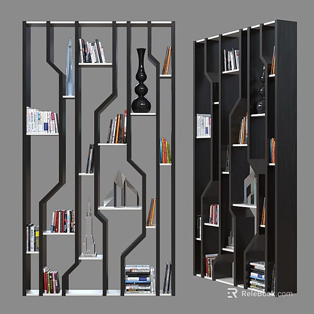 Modern Geometric Storage Shelving Unit With Multilayer Design Books And Decorative Ornaments 3d model 