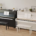 Elegant Living Room With Black And White Upright Pianos And Decor