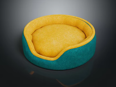 Round Pet Bed With Teal Outer Layer And Yellow Soft Fabric Interior Design 3d model