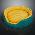 Round Pet Bed With Teal Outer Layer And Yellow Soft Fabric Interior Design 3d model