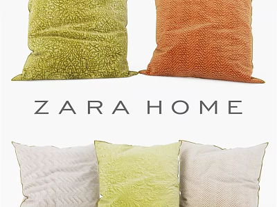 Zara Home Decorative Pillows in Green Orange White Textured Patterns for Home Decor 3d model