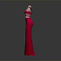 Red Long Dress With Cut Out Waist And Polka Dot Long Sleeves Design