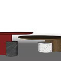 Modern Coffee Table Featuring Wooden Top Red Frame And Marble Base Design 3d model
