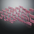 Pink Fence Scene Components With Various Shapes Arrangements And Lengths Displayed On Dark Background