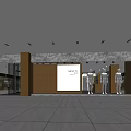 Modern Mall Store Entrance With Glass Revolving Door And Gray Wall Design