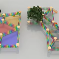 Colorful Mesh Playground Equipment With Multi colored Sections Trees And Climbing Paths 3d model