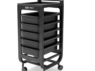 Black Commercial Storage Cart with Multiple Drawers and Rolling Wheels 3d model