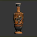 Ancient Greek Style Carved Vase With Figures Animals And Orange Black Design