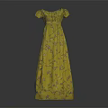 Elegant Yellow Floral Long Dress With Puffed Sleeves And Square Neckline