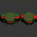 Two Individuals In Green Military Uniforms With Red Shoulder Patches And Caps