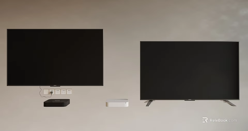 Two Black TVs With Power Sockets Black And White Devices And Stands 3d model 
