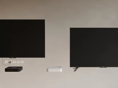Two Black TVs With Power Sockets Black And White Devices And Stands 3d model