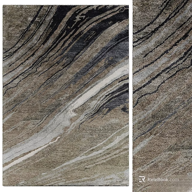 Textured Square Area Rug With Neutral Gray Beige Tones And Wavy Black Patterns 3d model 