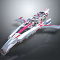 Silver White Sci Fi Spaceship With Red Black Stripes Streamlined Wing Design For Space Aerospace 3d model
