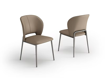 Beige Leather Dining Chairs With Curved Backrest And Metal Legs Modern Minimalist Design 3d model
