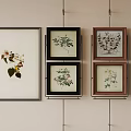 Abstract Paintings Featuring Botanical Patterns In Various Frame Colors For Wall Decoration With Bookshelf 3d model