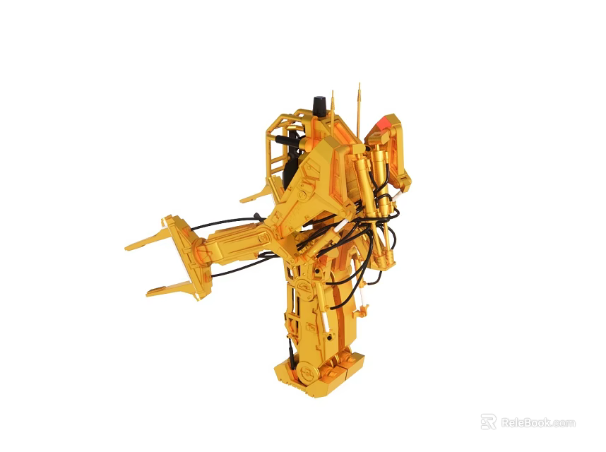 Yellow Industrial Robotic Arm With Mechanical Components And Engineering Structure 3d model 