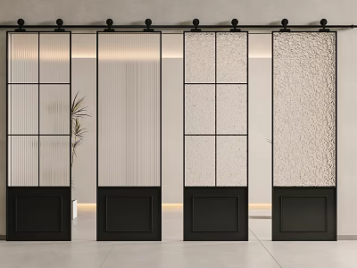 Modern Interior Sliding Doors With Black Frame And Glass Panel Design 3d model